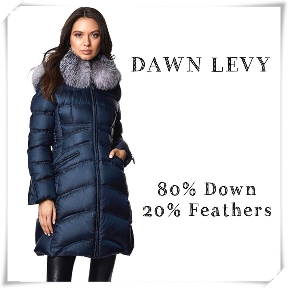 Dawn Levy Cloe Fitted Puffer Coat with Fox Fur Collar in Abyss Navy Blue Size M